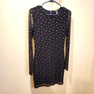 FOREVER 21 FLORAL Mesh mini DRESS LONG SLEEVES FITTED SIZE M